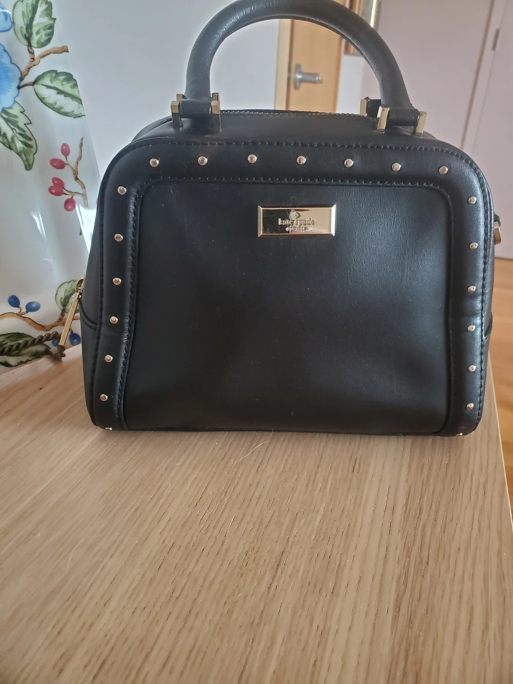 kate spade Black Studded Satchel with Gold Hardware